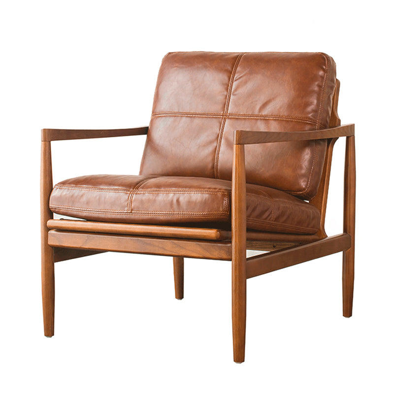 Pu Leather Arm Chair Square Arms Solid Wood Frame Pillow Back Chair