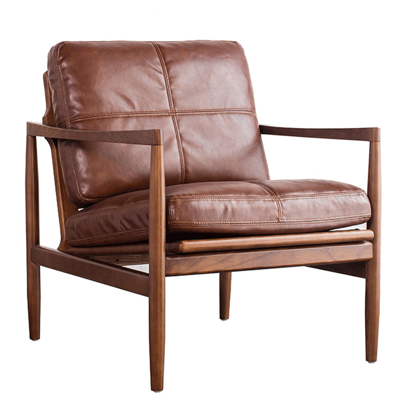Pu Leather Arm Chair Square Arms Solid Wood Frame Pillow Back Chair