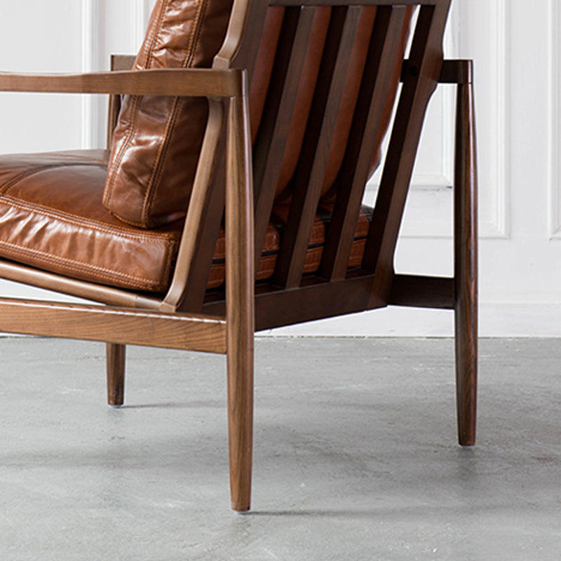 Pu Leather Arm Chair Square Arms Solid Wood Frame Pillow Back Chair