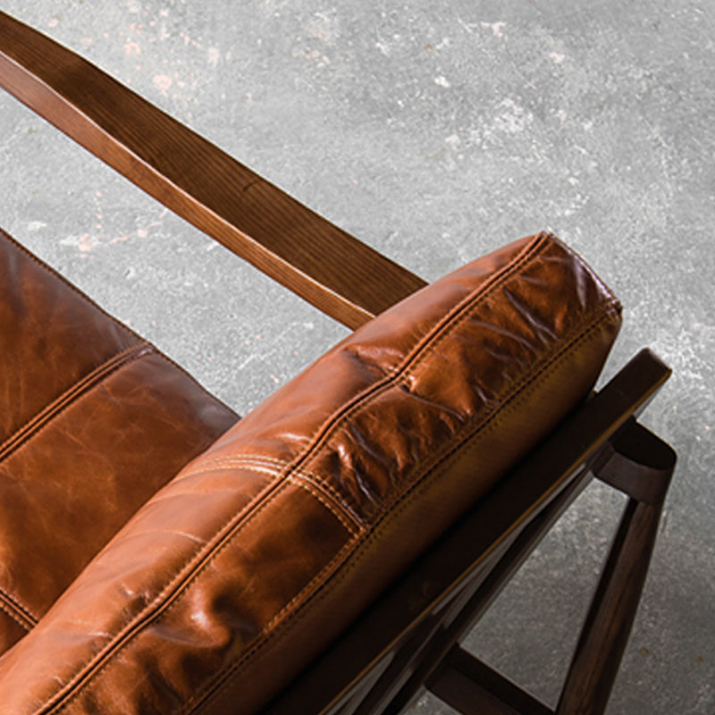 Pu Leather Arm Chair Square Arms Solid Wood Frame Pillow Back Chair