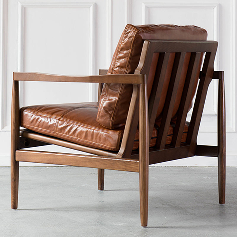 Pu Leather Arm Chair Square Arms Solid Wood Frame Pillow Back Chair