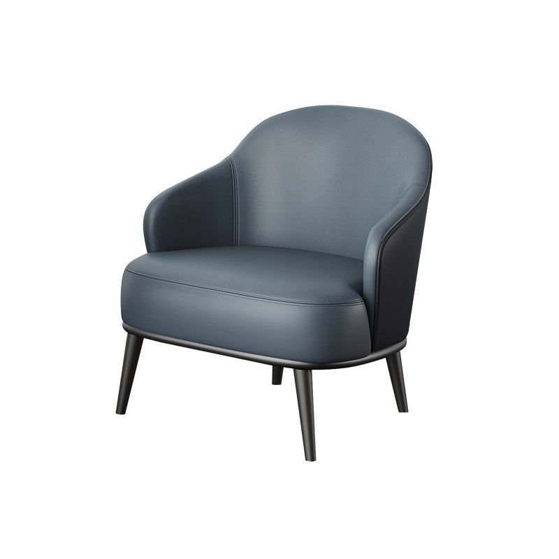 Glam Styled Leather Armchair Fixed Back Basic Four Legs Recessed Arms Chair