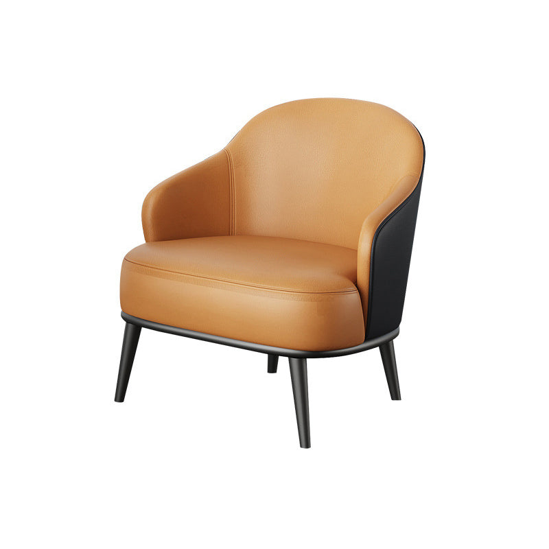 Glam Styled Leather Armchair Fixed Back Basic Four Legs Recessed Arms Chair