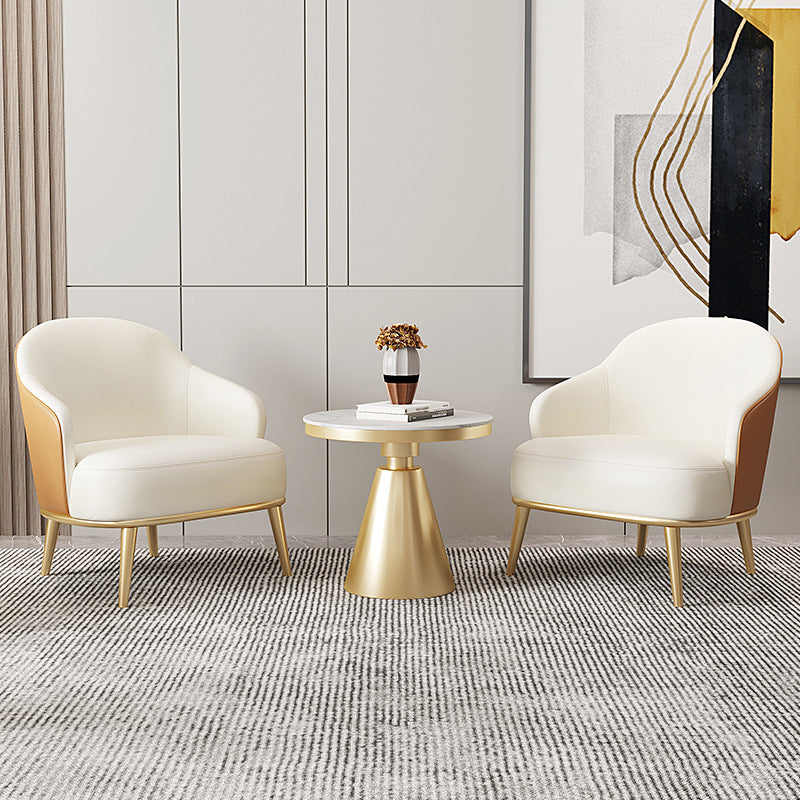 Glam Styled Leather Armchair Fixed Back Basic Four Legs Recessed Arms Chair