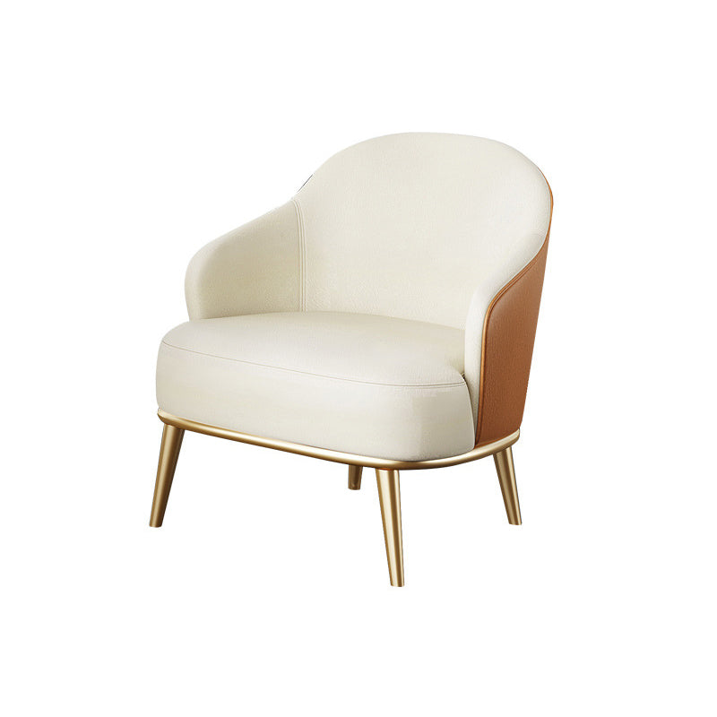 Glam Styled Leather Armchair Fixed Back Basic Four Legs Recessed Arms Chair
