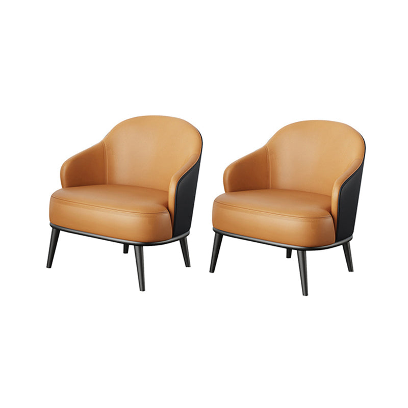 Glam Styled Leather Armchair Fixed Back Basic Four Legs Recessed Arms Chair