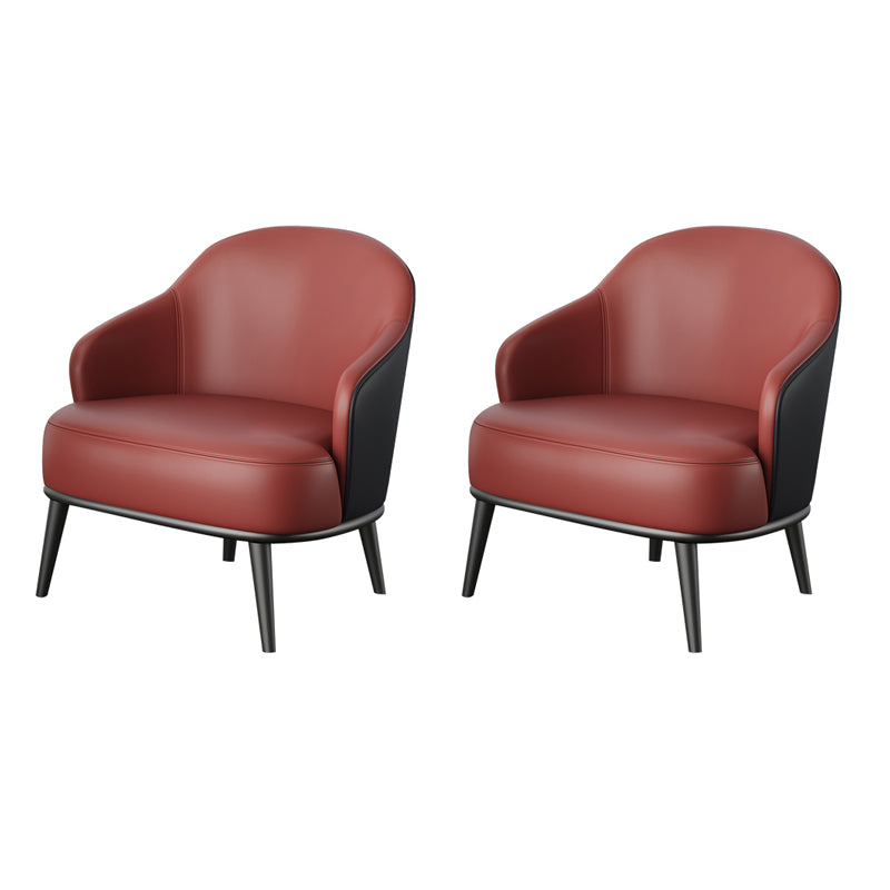 Glam Styled Leather Armchair Fixed Back Basic Four Legs Recessed Arms Chair