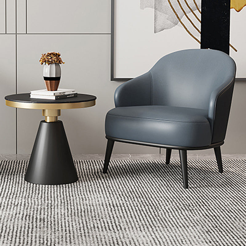 Glam Styled Leather Armchair Fixed Back Basic Four Legs Recessed Arms Chair