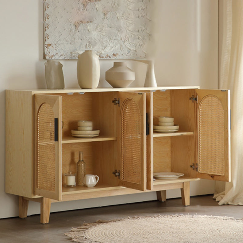 Wicker Rattan Accent Cabinet Solid Wood Storage Cabinet with Doors