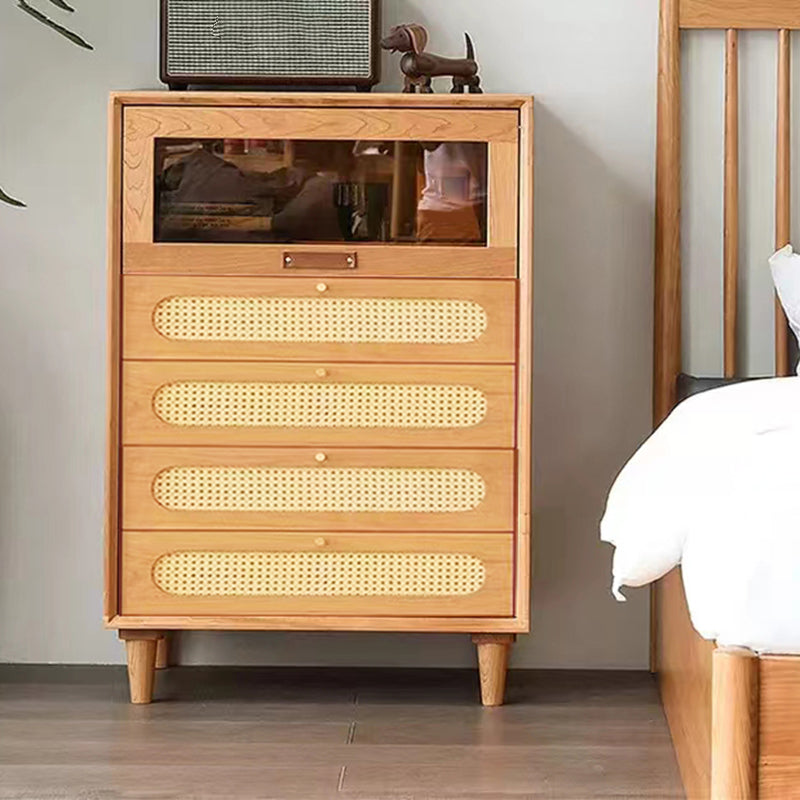Industrial Wicker Rattan Accent Cabinet Solid Wood Storage Cabinet