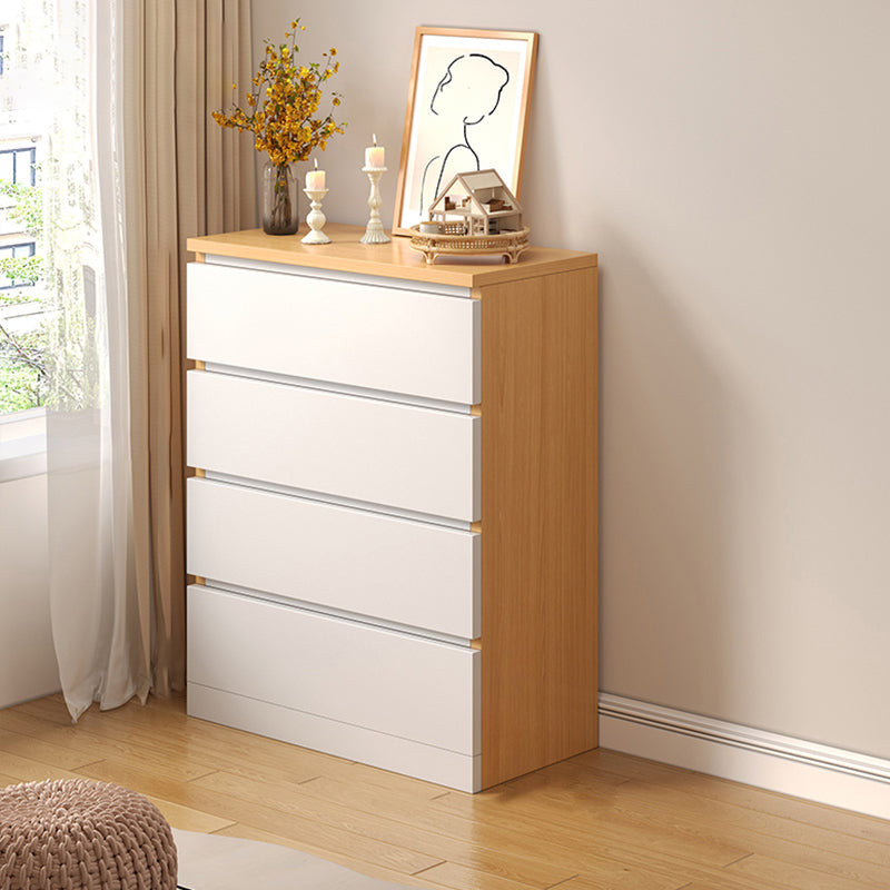 Contemporary White/Natural Chest with Wooden Drawers Rectangle Chest