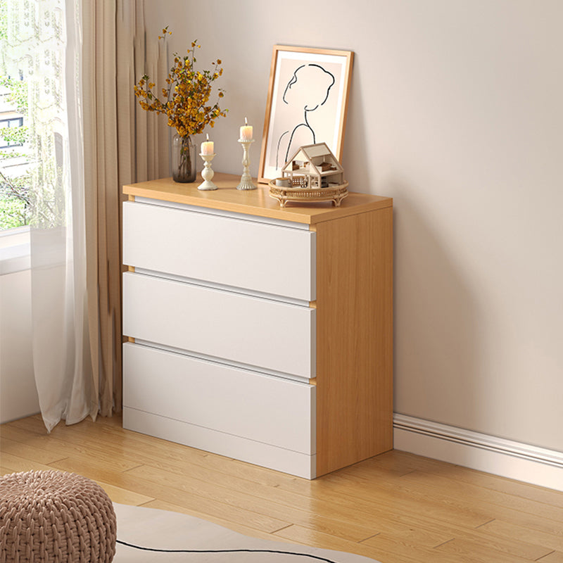 Contemporary White/Natural Chest with Wooden Drawers Rectangle Chest