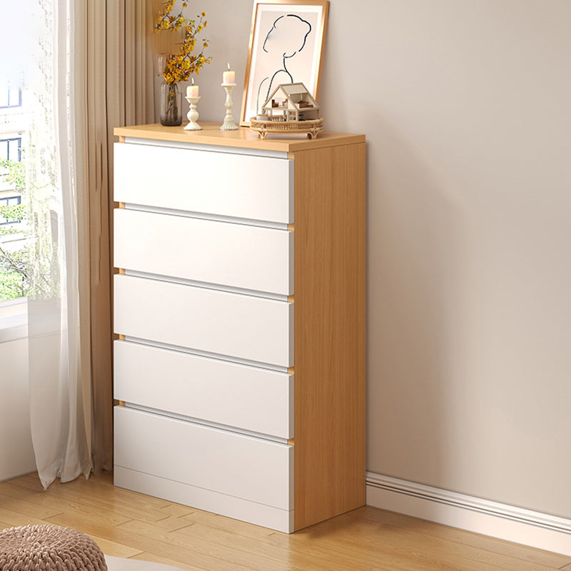 Contemporary White/Natural Chest with Wooden Drawers Rectangle Chest