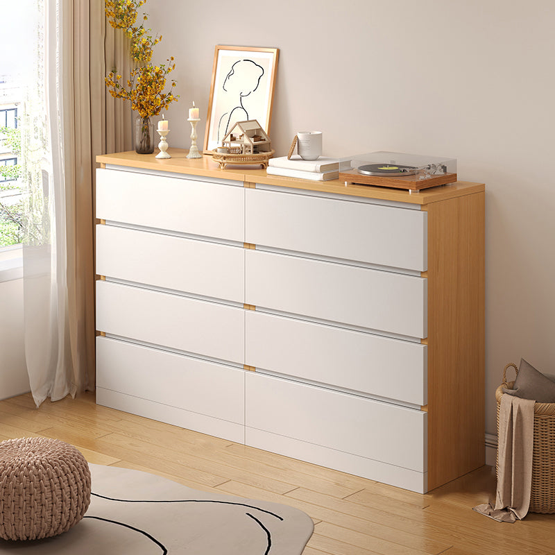 Contemporary White/Natural Chest with Wooden Drawers Rectangle Chest