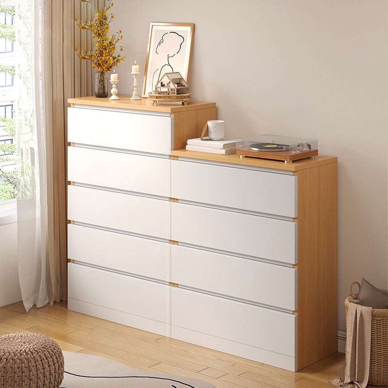 Contemporary White/Natural Chest with Wooden Drawers Rectangle Chest