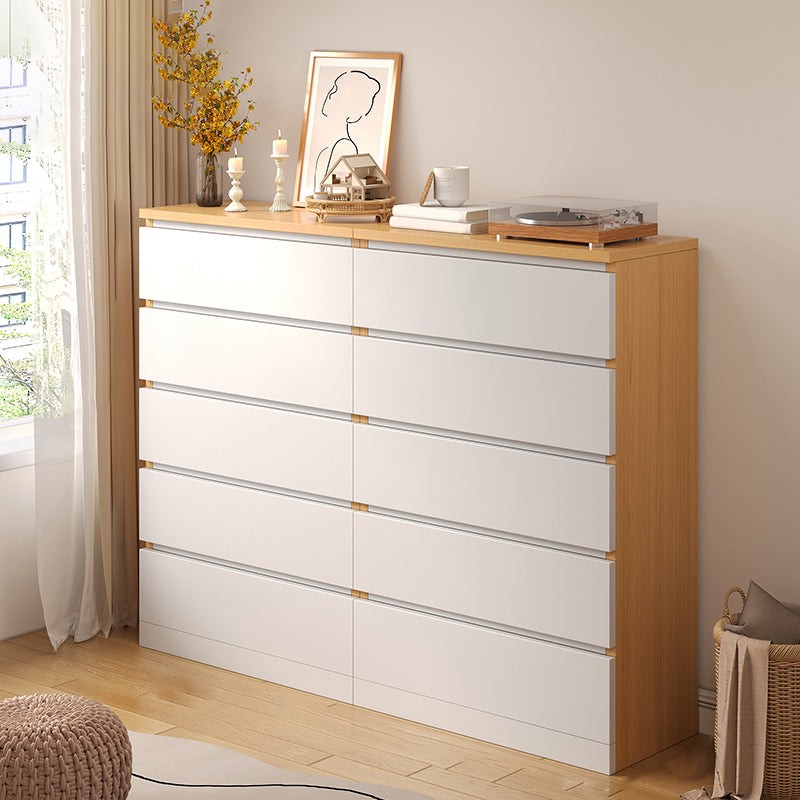 Contemporary White/Natural Chest with Wooden Drawers Rectangle Chest