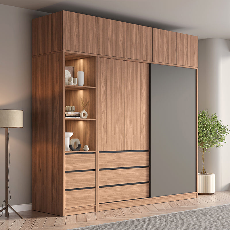 Contemporary Wardrobe Cabinet with Drawer Brown Wardrobe Closet