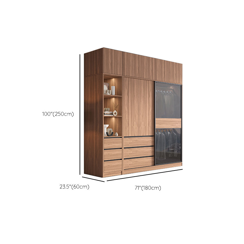 Contemporary Wardrobe Cabinet with Drawer Brown Wardrobe Closet