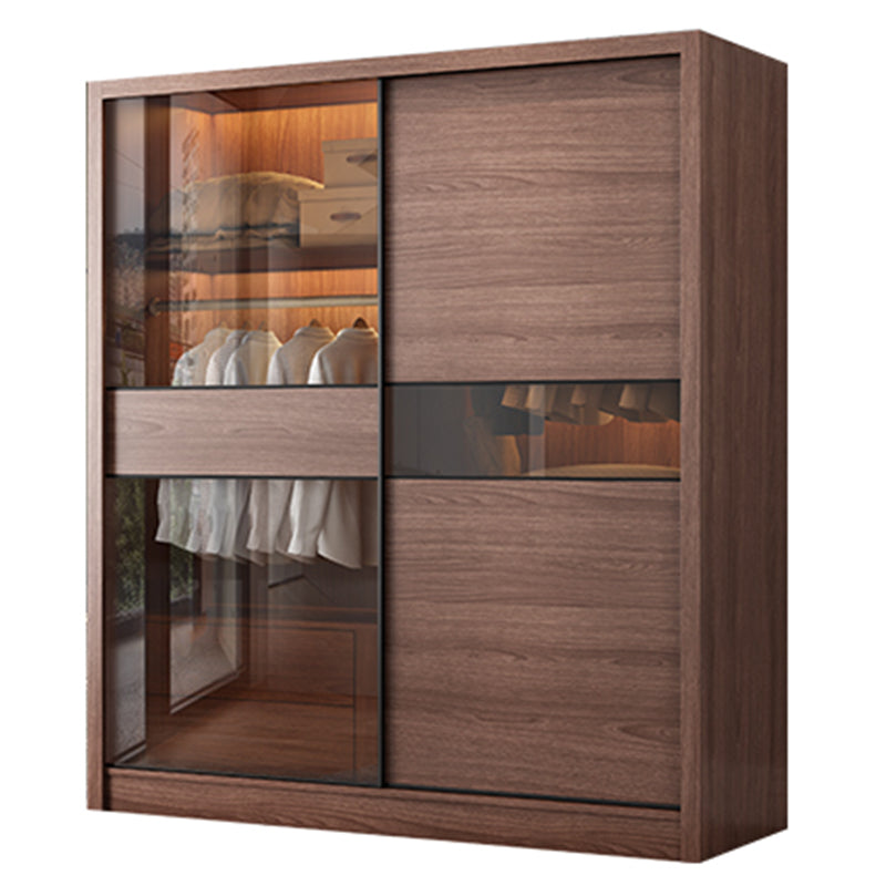 2 Glass Sliding Doors Wardrobe Modern Wood Wardrobe with Drawer