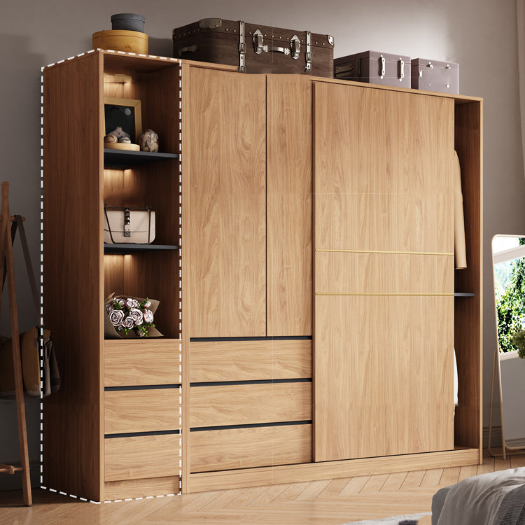 Contemporary Wood Wardrobe Armoire Freestanding Adjustable Shelves Wardrobe with Drawers