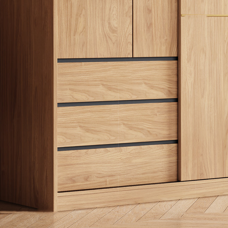 Contemporary Wood Wardrobe Armoire Freestanding Adjustable Shelves Wardrobe with Drawers