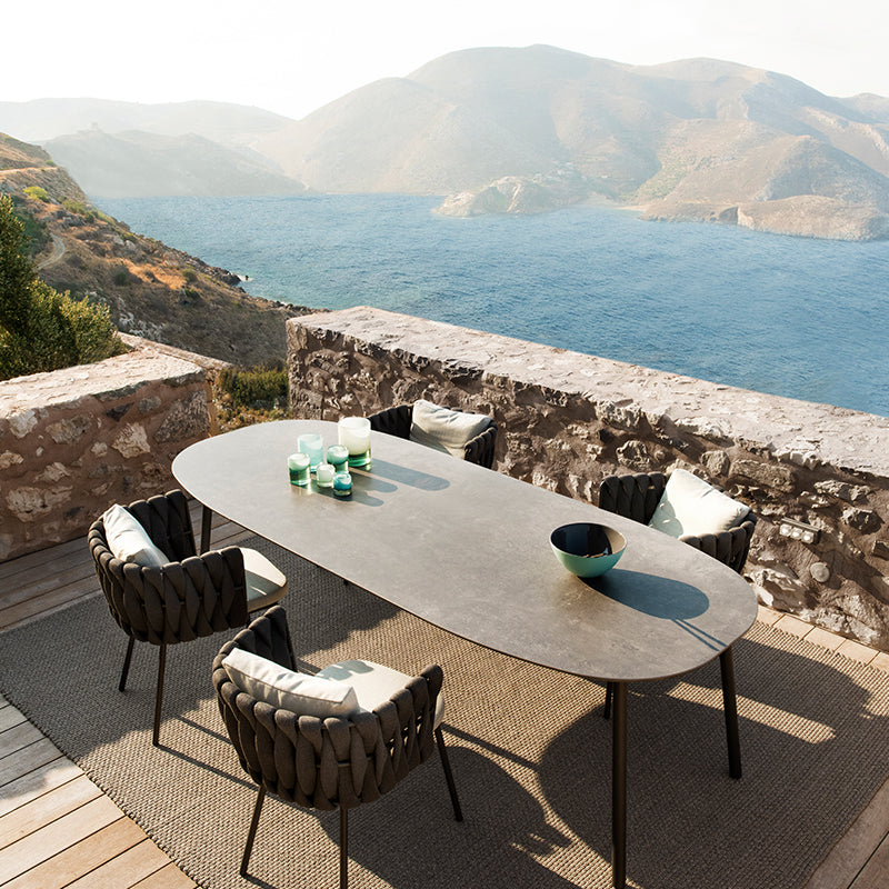 Boho 1/5/7 Pcs Dining Table Set Stone Table with Chairs for Patio