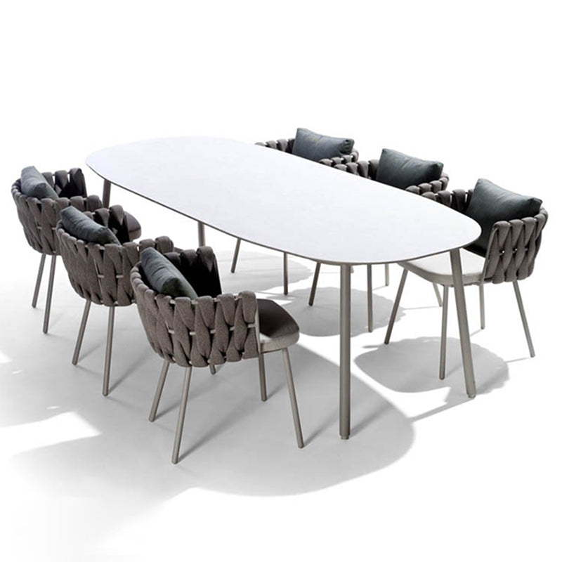 Boho 1/5/7 Pcs Dining Table Set Stone Table with Chairs for Patio