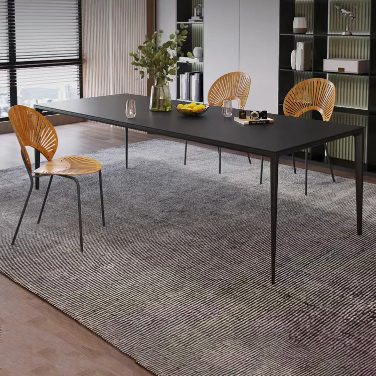 Simplicity Style Dinette Table Rectangle Stone Dining Room Table in Black