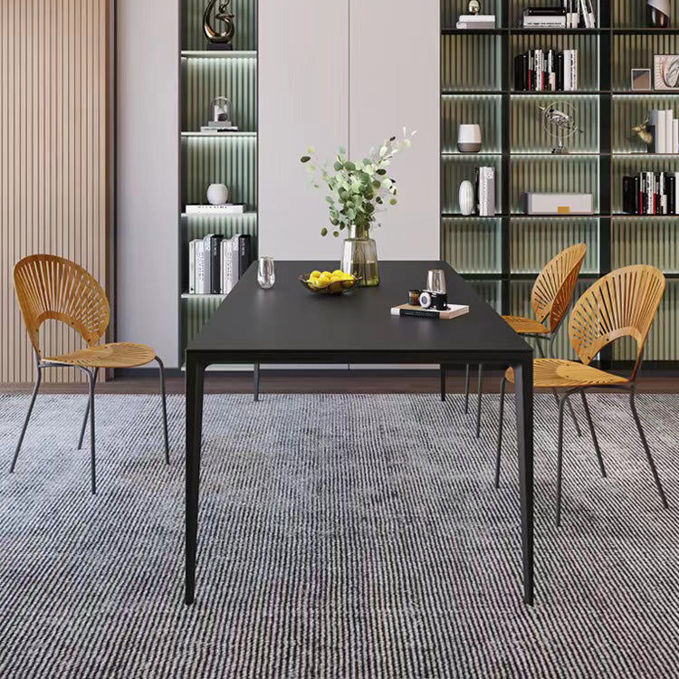 Simplicity Style Dinette Table Rectangle Stone Dining Room Table in Black