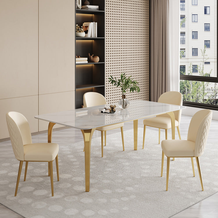 Glam Style Dinner Table Rectangle Stone Dining Room Table in White