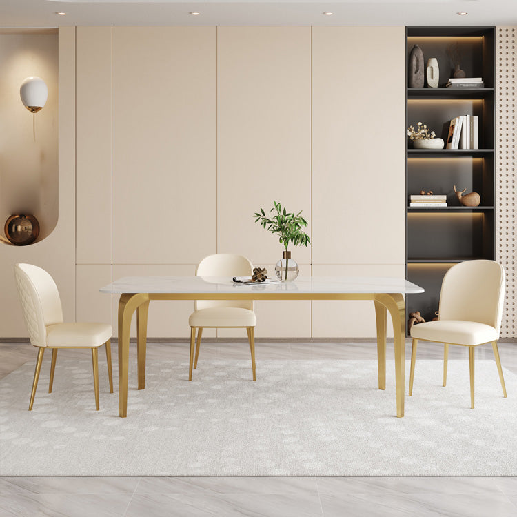 Glam Style Dinner Table Rectangle Stone Dining Room Table in White