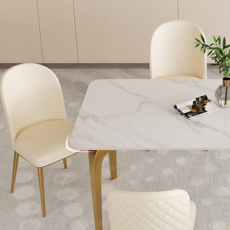 Glam Style Dinner Table Rectangle Stone Dining Room Table in White