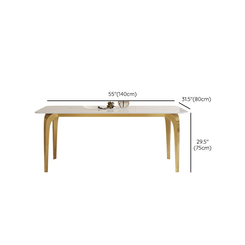 Glam Style Dinner Table Rectangle Stone Dining Room Table in White