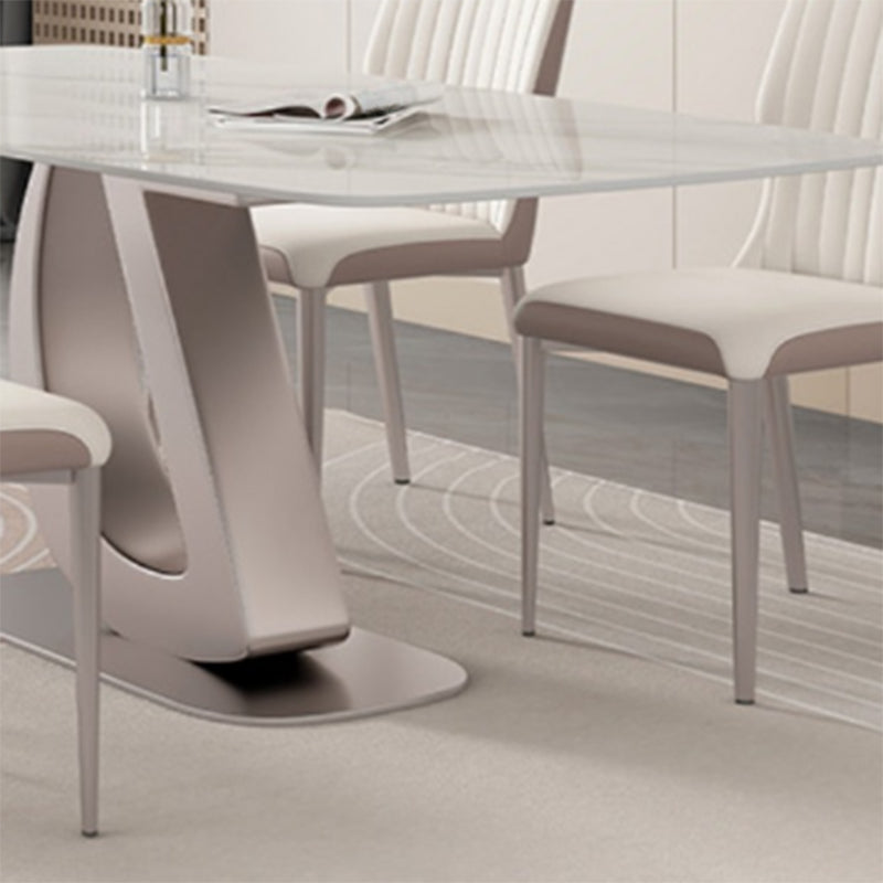 Glam Dinner Table Rectangle Stone Dining Room Table in White
