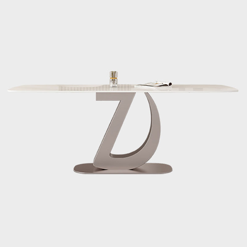 Glam Dinner Table Rectangle Stone Dining Room Table in White