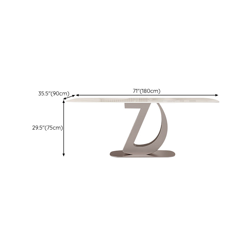 Glam Dinner Table Rectangle Stone Dining Room Table in White