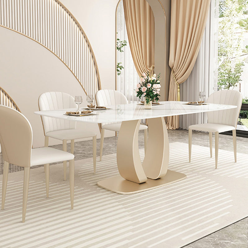 Glam Style Dinner Table Stone Rectangle Dining Room Table in White