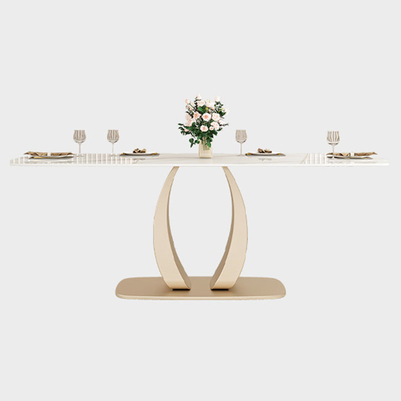 Glam Style Dinner Table Stone Rectangle Dining Room Table in White