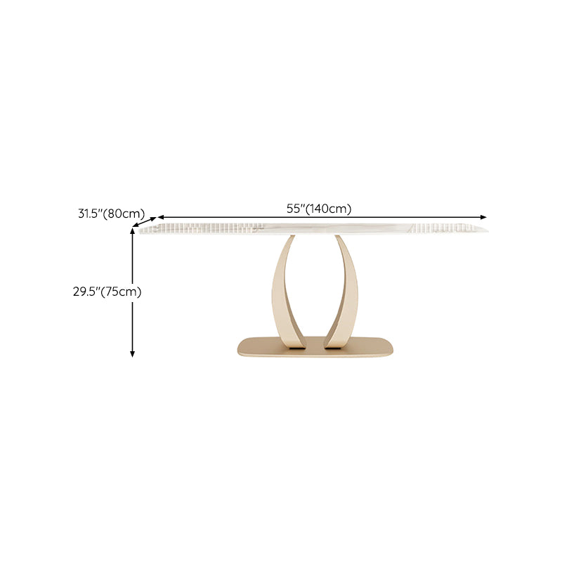 Glam Style Dinner Table Stone Rectangle Dining Room Table in White