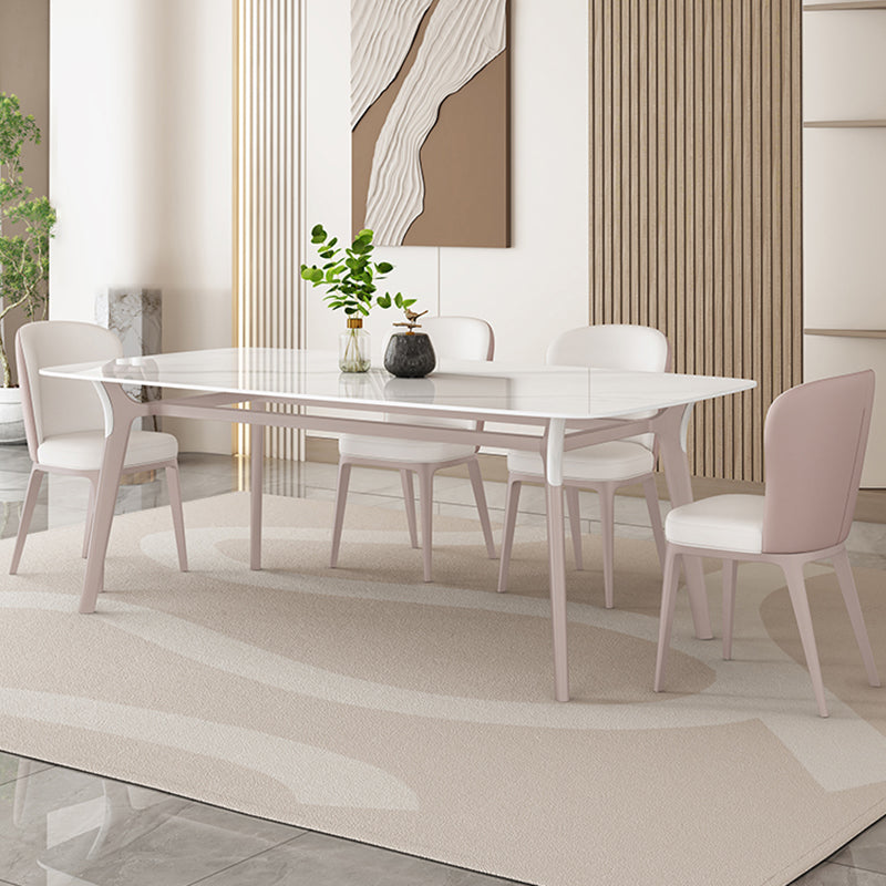 Glam Dinner Table Stone Rectangle Dining Room Table in White