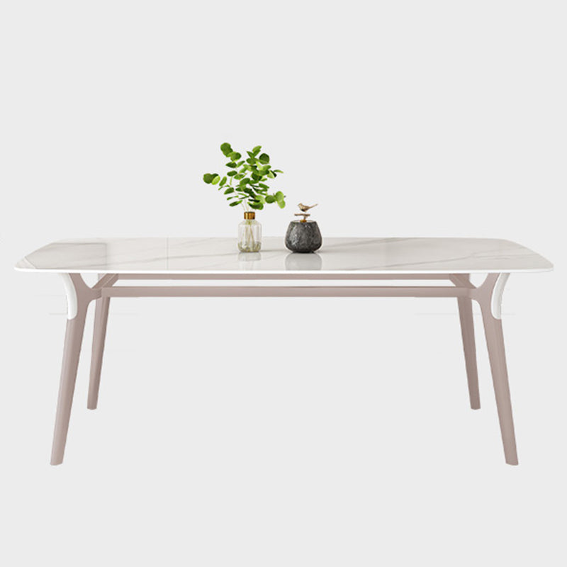 Glam Dinner Table Stone Rectangle Dining Room Table in White