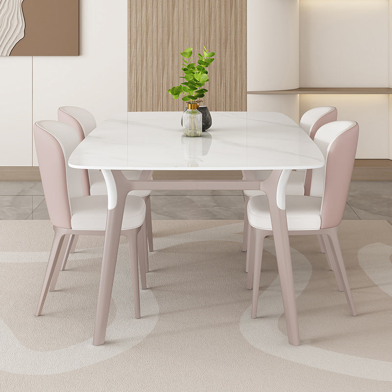 Glam Dinner Table Stone Rectangle Dining Room Table in White