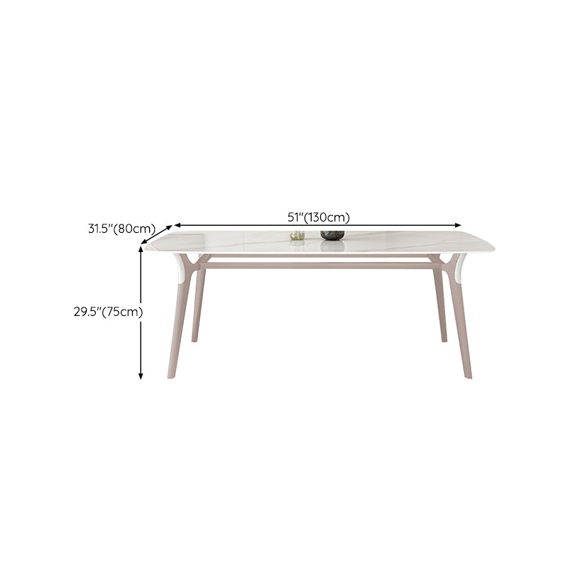 Glam Dinner Table Stone Rectangle Dining Room Table in White