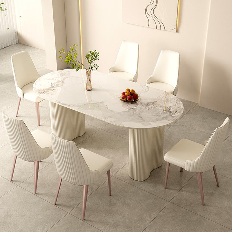 Simplicity Style Dinette Table Stone Oval Dining Room Table in White