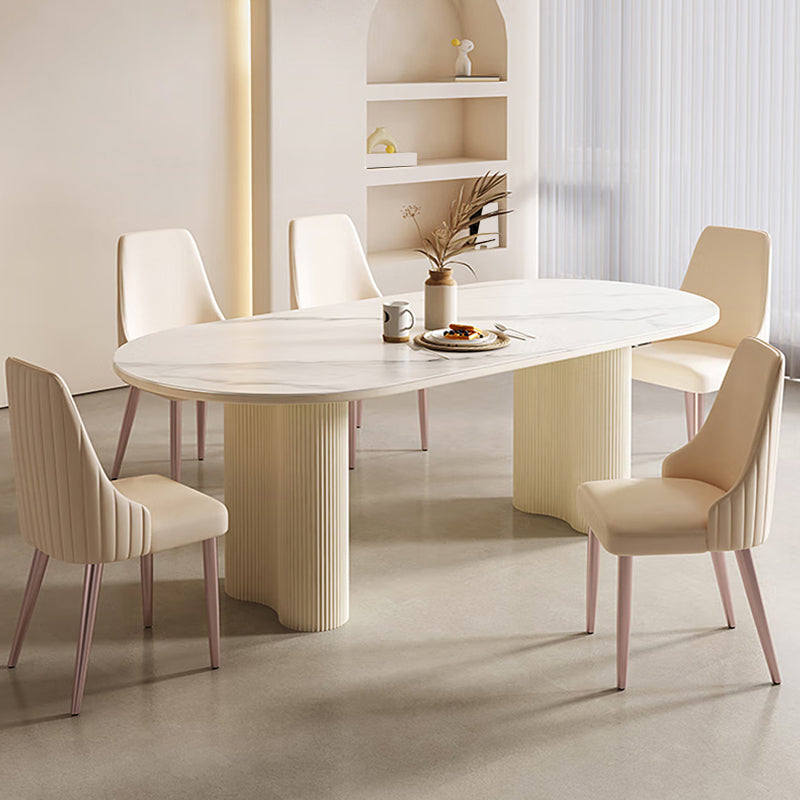Simplicity Style Dinette Table Stone Oval Dining Room Table in White