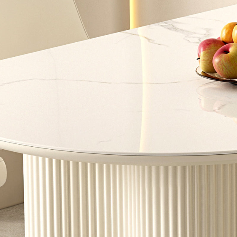 Simplicity Style Dinette Table Stone Oval Dining Room Table in White