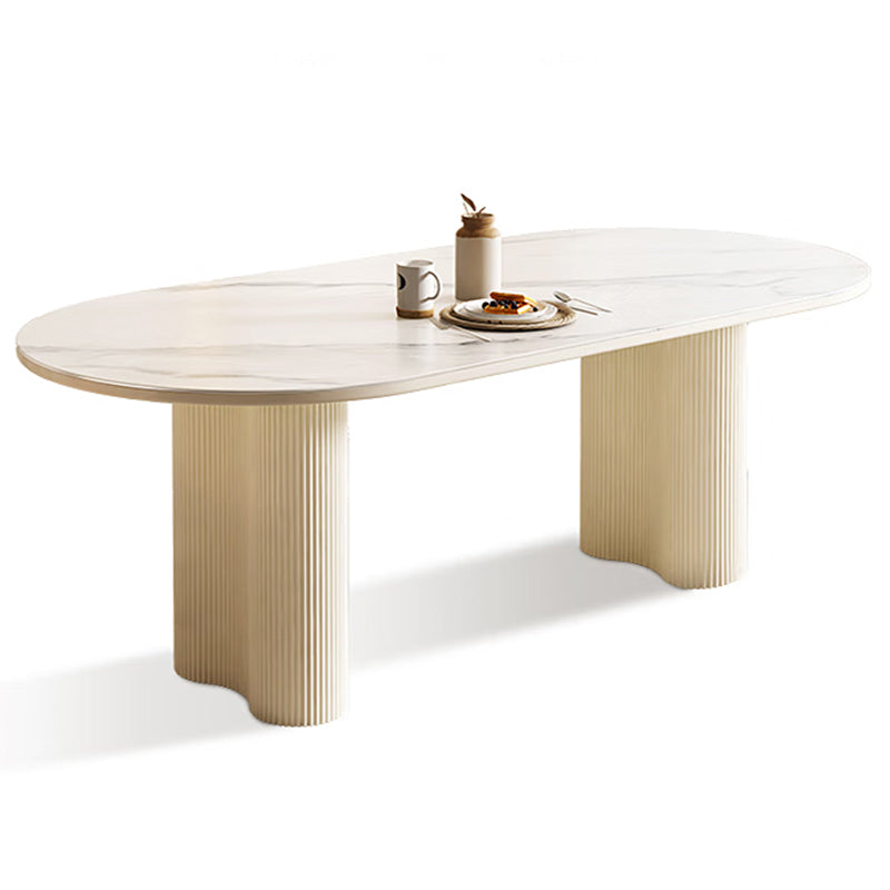 Simplicity Style Dinette Table Stone Oval Dining Room Table in White