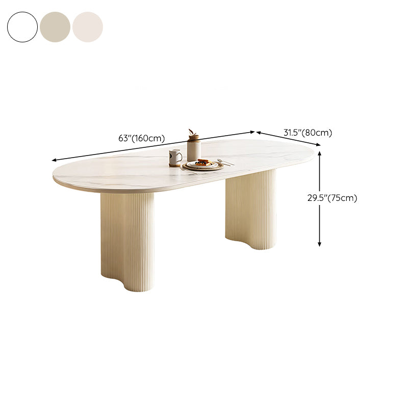 Simplicity Style Dinette Table Stone Oval Dining Room Table in White