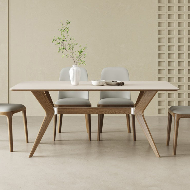 Simplicity Style Dinette Table Rectangle Stone Dinner Table in White