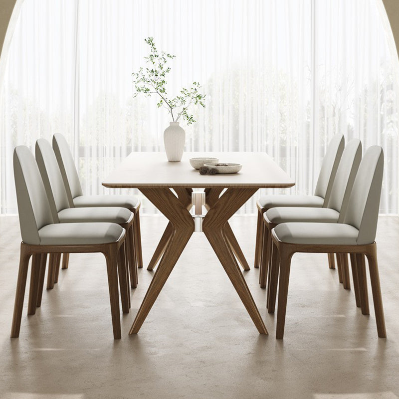 Simplicity Style Dinette Table Rectangle Stone Dinner Table in White